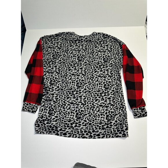 Sunshine & Rodeos Women’s Holiday Sweater Reindeer Patch Red Black Size L - Picture 3 of 5